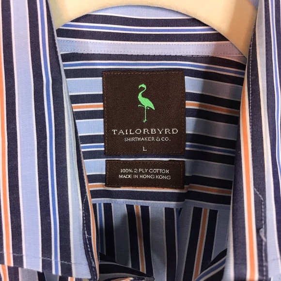 Tailorbyrd orange blue navy stripe button down L - Picture 2 of 4